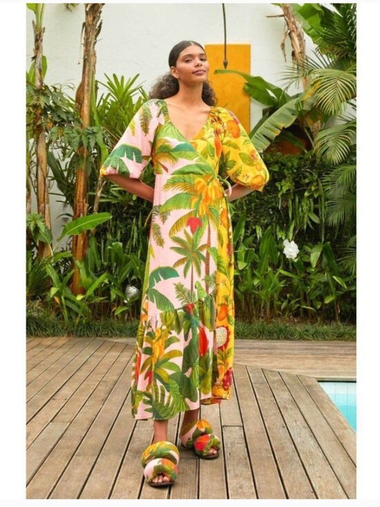 FARM Rio Dresses & Skirts - Farm Rio Mixed Prints Midi Wrap Dress Size Small